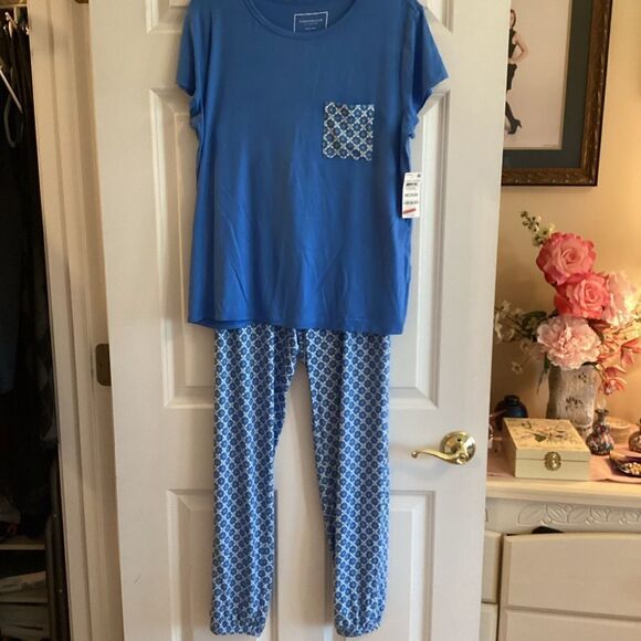NWT. Jenni Brand Women’s 2 PC Pajama Set Size Medium in Blue and White - Picture 4 of 14